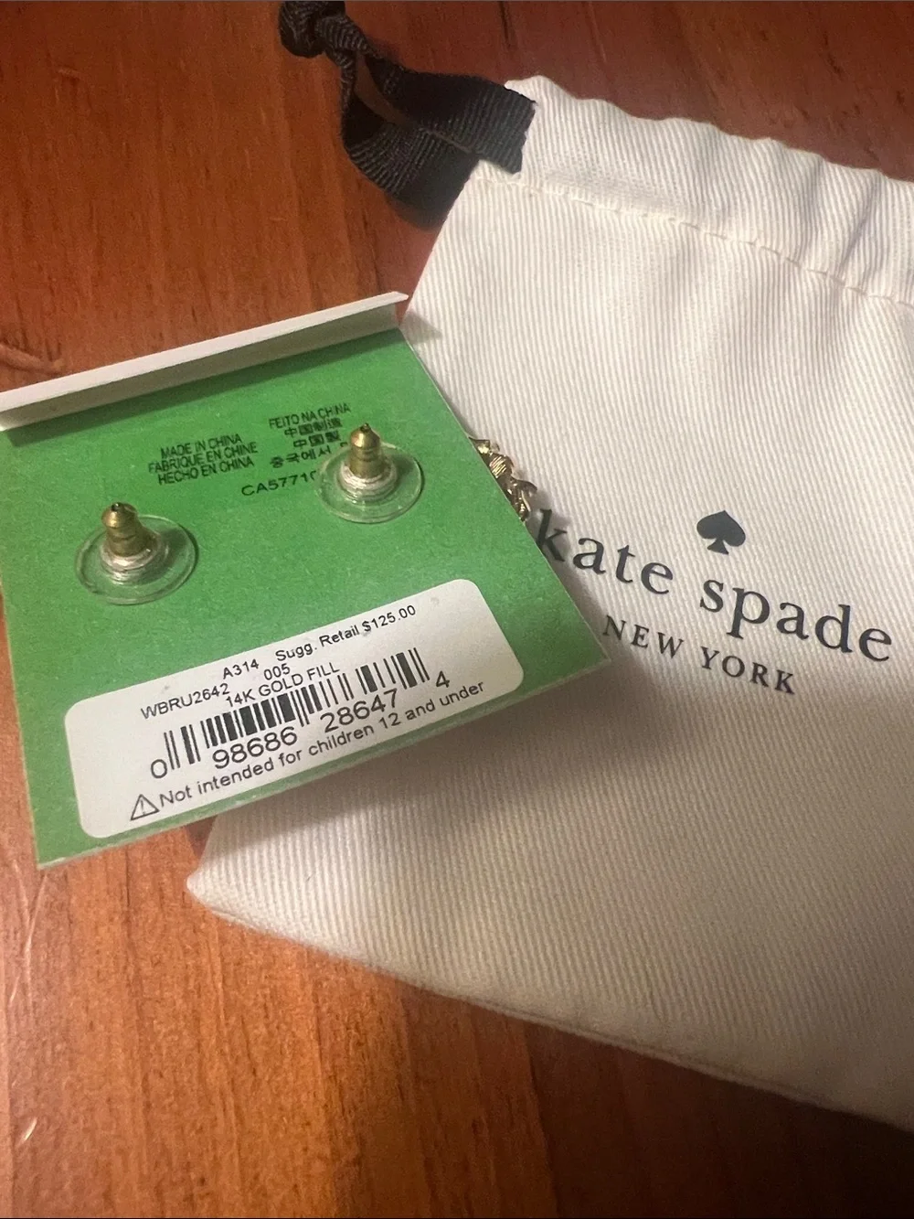 kate spade gold-tone pearl and black floral crystal stud earrings 14K Gold Fill